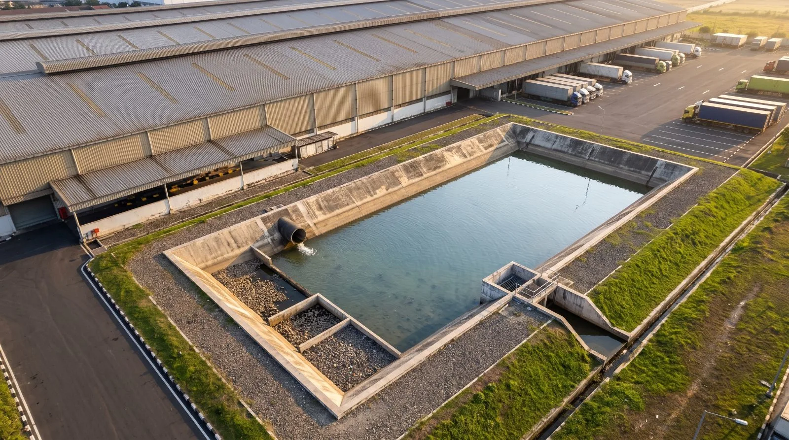 Drainase Ramah Lingkungan & Kolam Retensi untuk PBG Gudang
