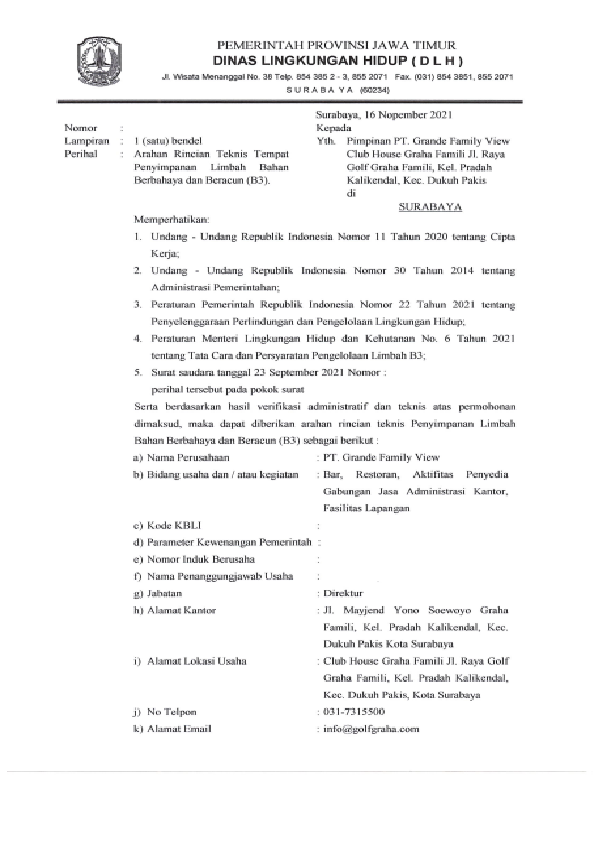 Dokumentasi PT. Grande Family View - Persetujuan Teknis Limbah B3 - 1